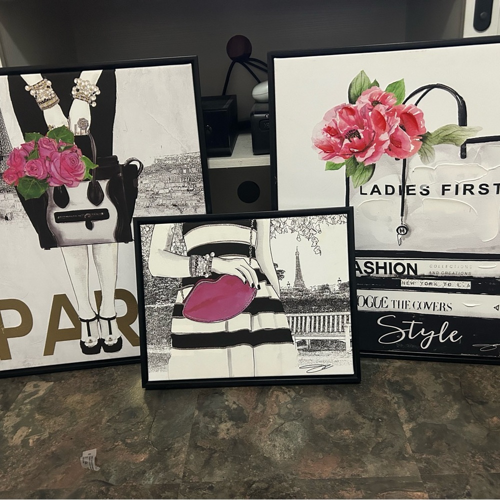 Hobby Lobby Fashion Picture Frame Set with Pink and Black Accents